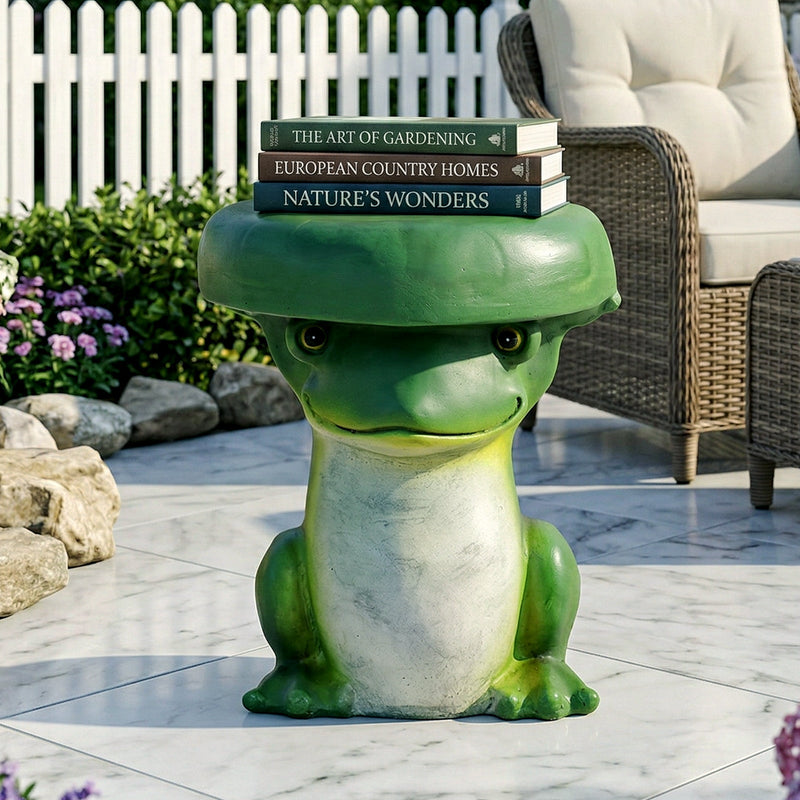 Concrete Garden Stool Frog Lily Pad Seat 15 Inch, photo 5 of 9