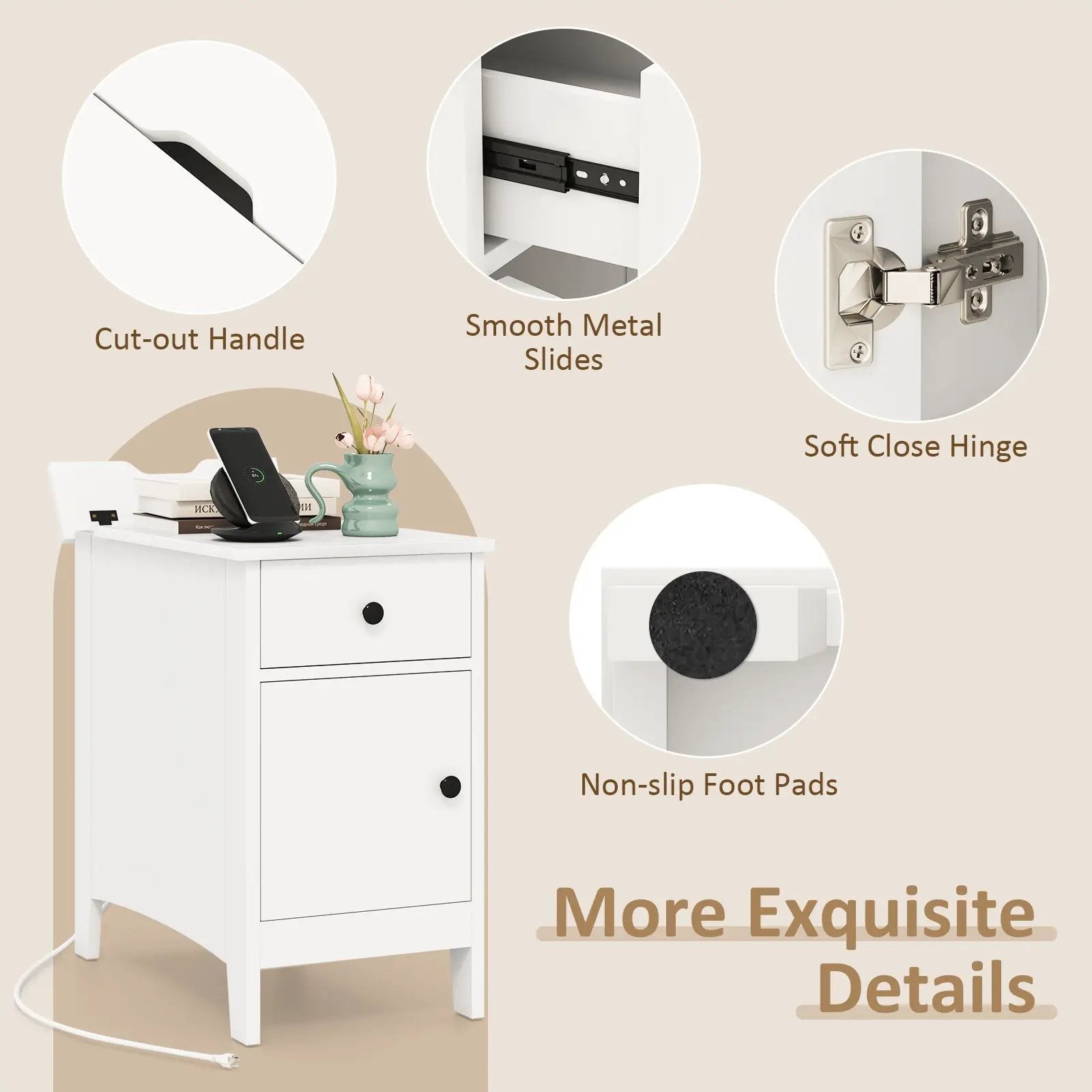 Flip Top End Table with Charging Station USB Ports Outlets and Drawer by DirectDeals