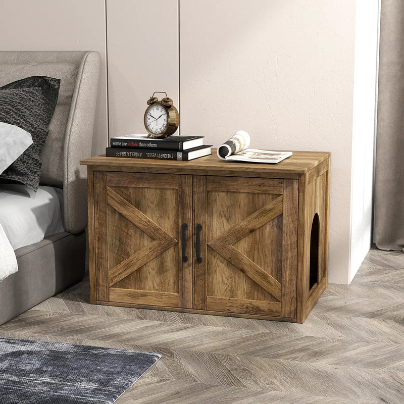 Flip Top Hidden Cat Washroom Furniture with Double Barn Doors and Removable Divider by DirectDeals