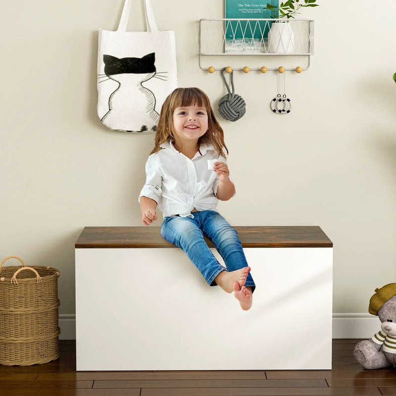 Flip-top Storage Chest with Self-hold Cover and Pneumatic Rod-White by DirectDeals