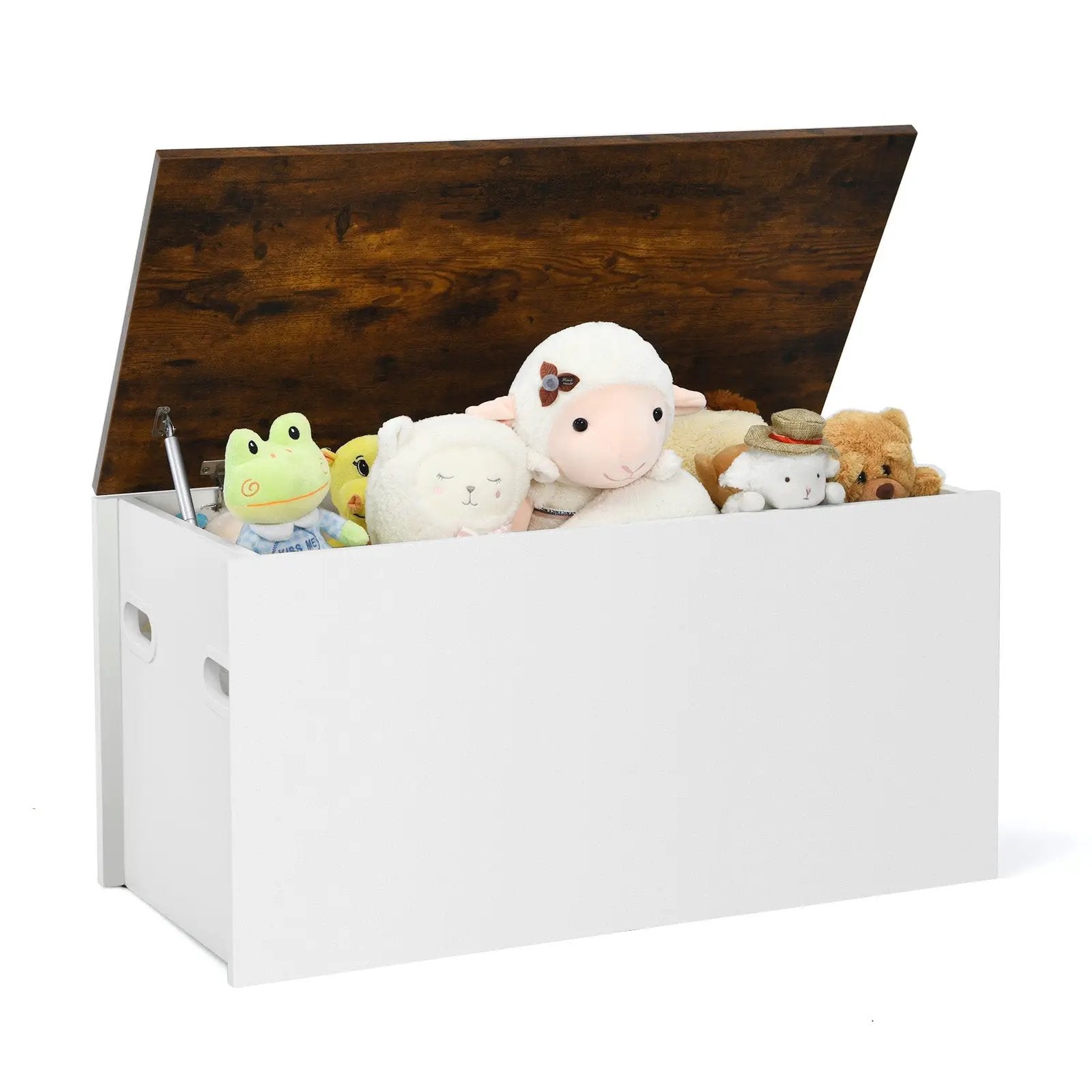 Flip-top Storage Chest with Self-hold Cover and Pneumatic Rod-White by DirectDeals