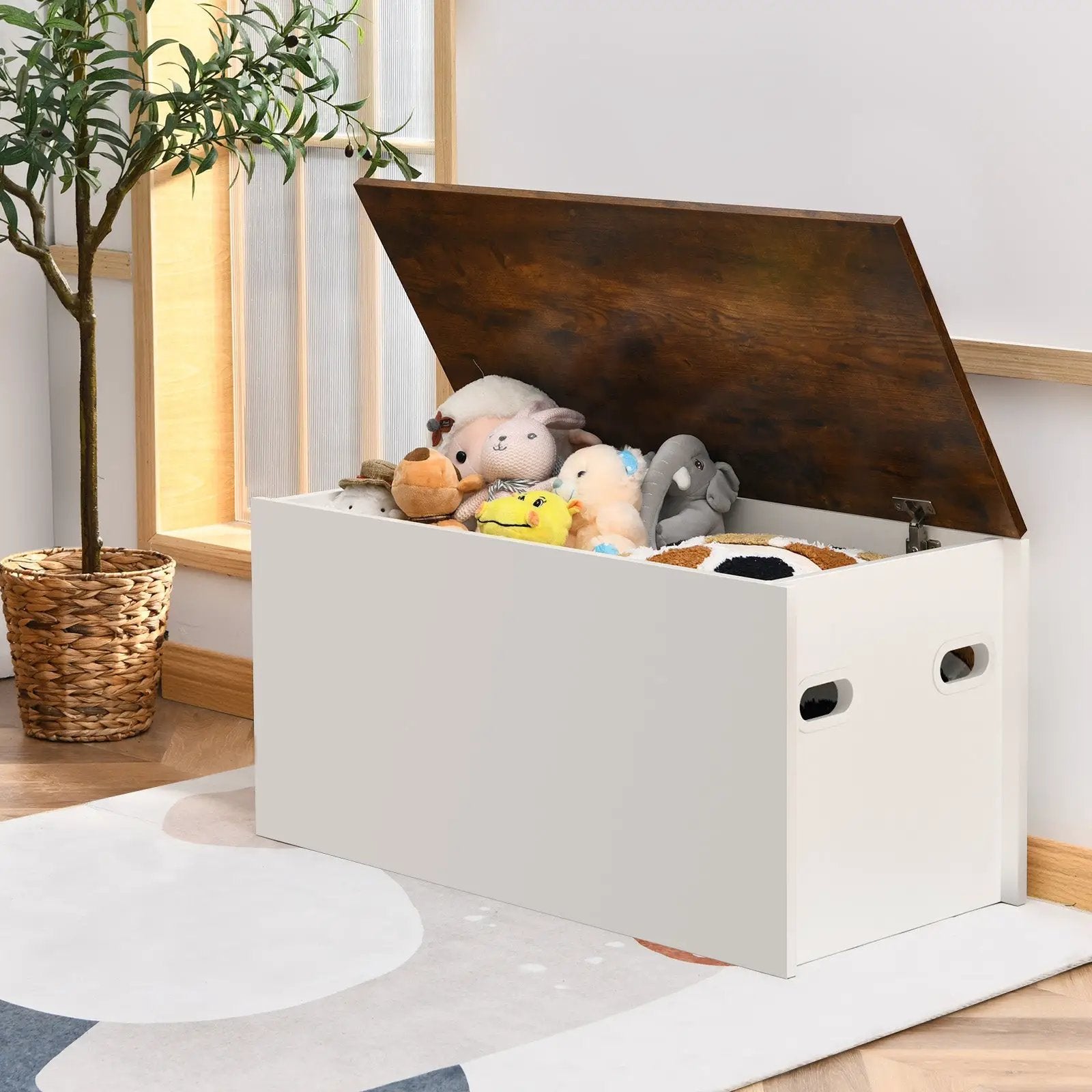 Flip-top Storage Chest with Self-hold Cover and Pneumatic Rod-White by DirectDeals