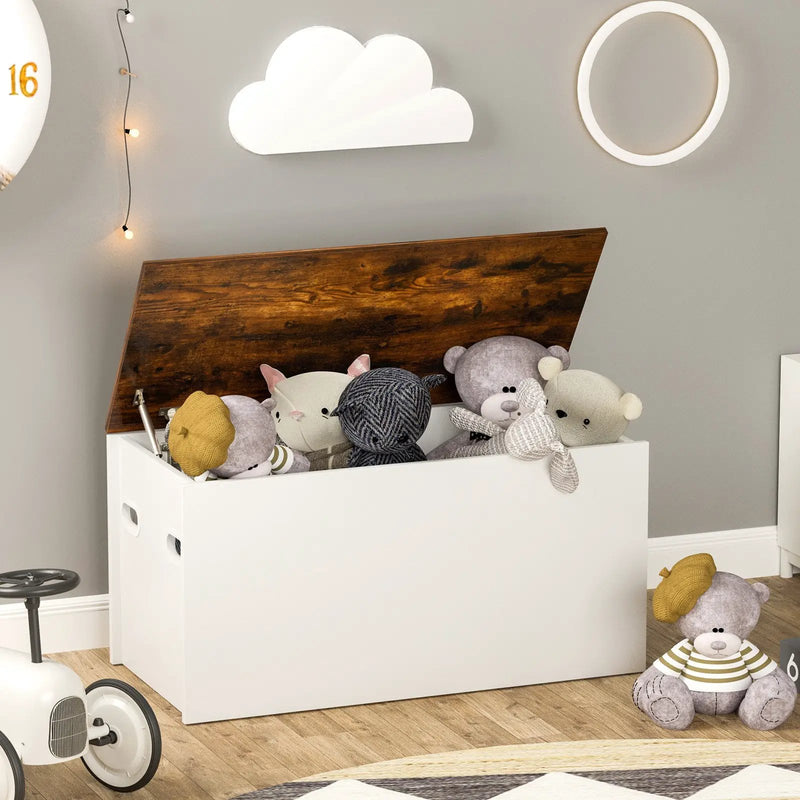 Flip-top Storage Chest with Self-hold Cover and Pneumatic Rod-White by DirectDeals