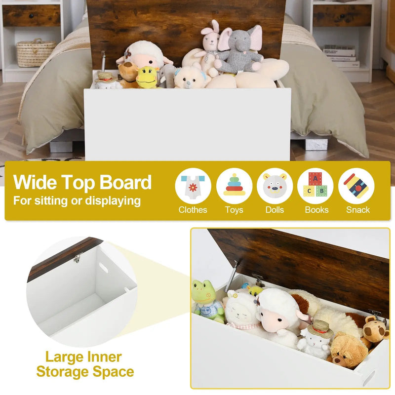Flip-top Storage Chest with Self-hold Cover and Pneumatic Rod-White by DirectDeals