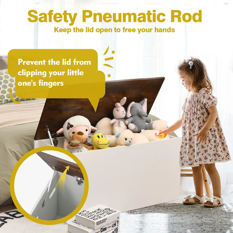 Flip-top Storage Chest with Self-hold Cover and Pneumatic Rod-White by DirectDeals