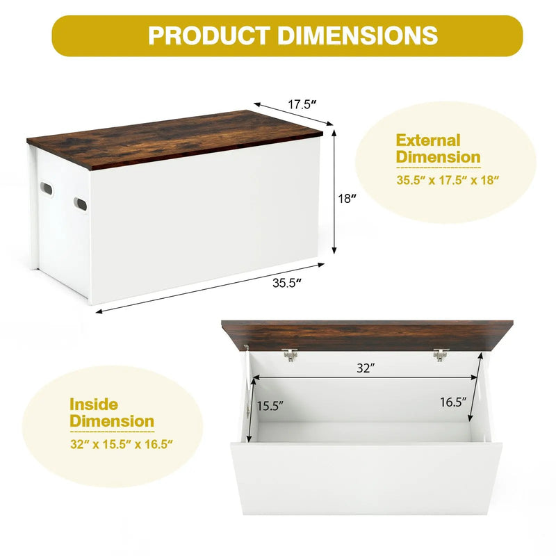 Flip-top Storage Chest with Self-hold Cover and Pneumatic Rod-White by DirectDeals
