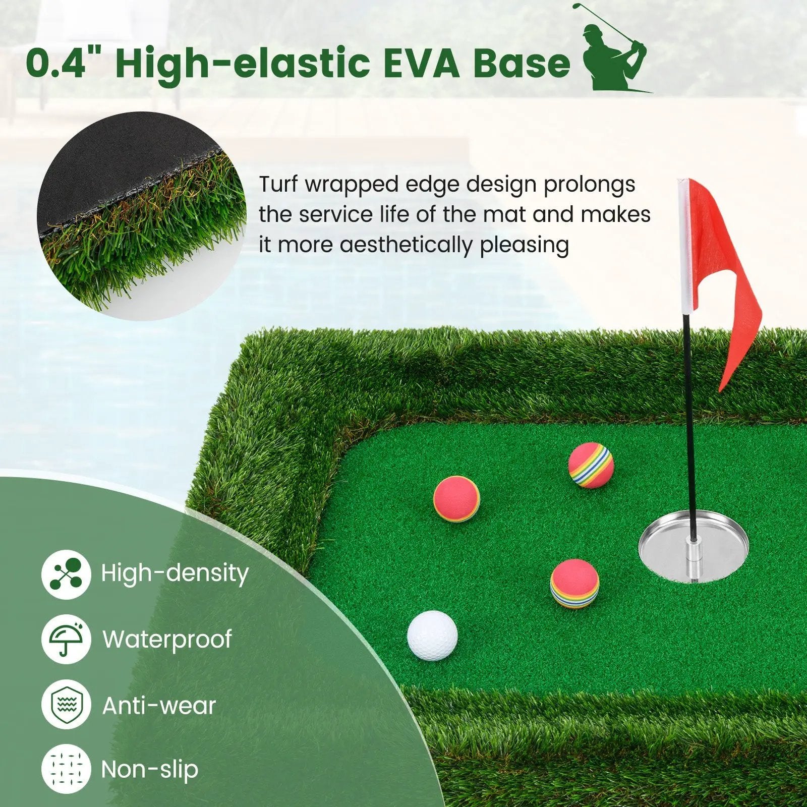 37.5 x 25.5 Inch Floating Golf Green for Pool Chipping Green Mat by DirectDeals