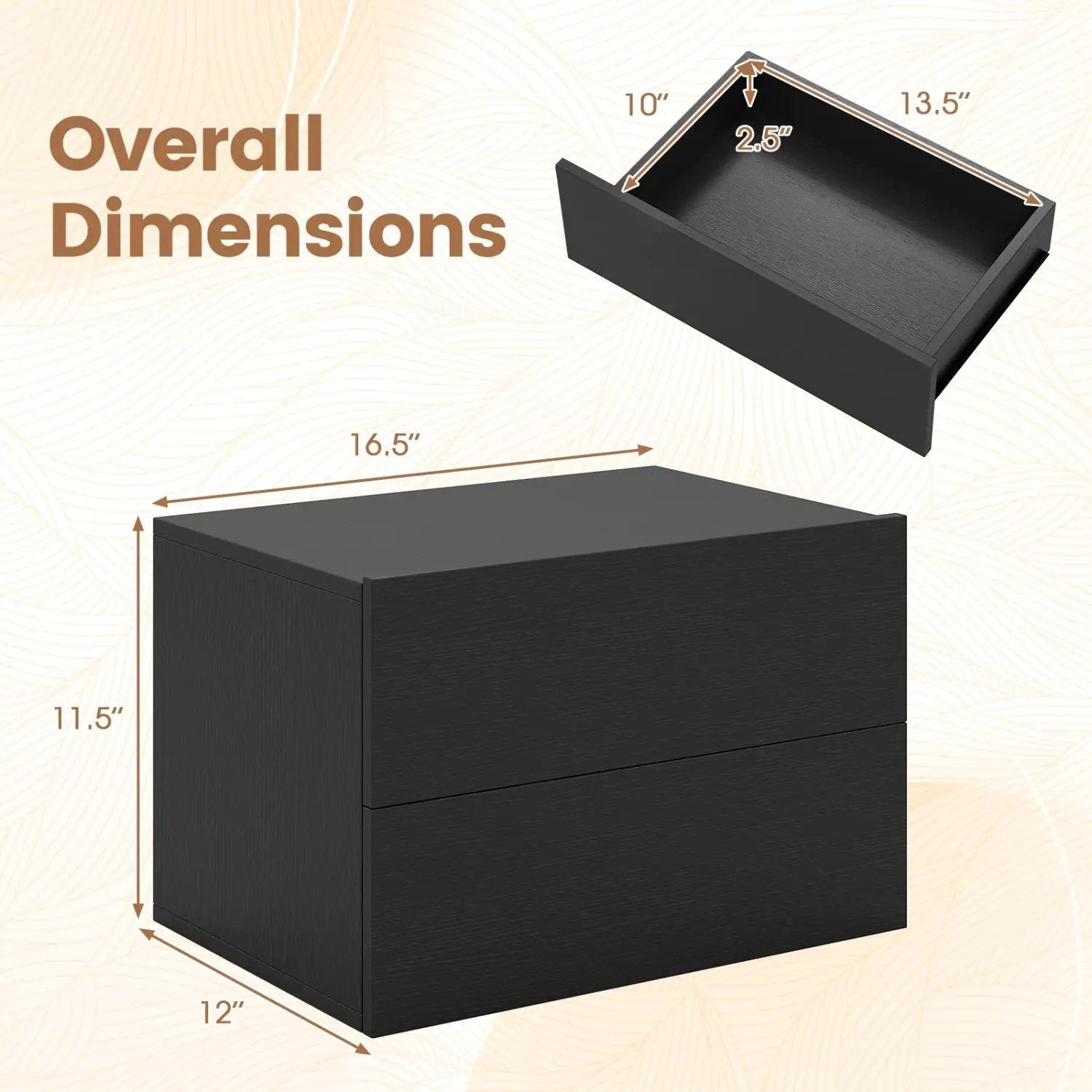 Wall Mounted Floating Nightstand with 2 Drawers by DirectDeals