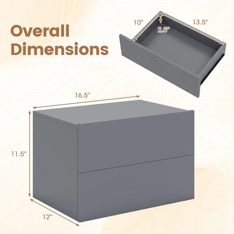 Wall Mounted Floating Nightstand with 2 Drawers by DirectDeals