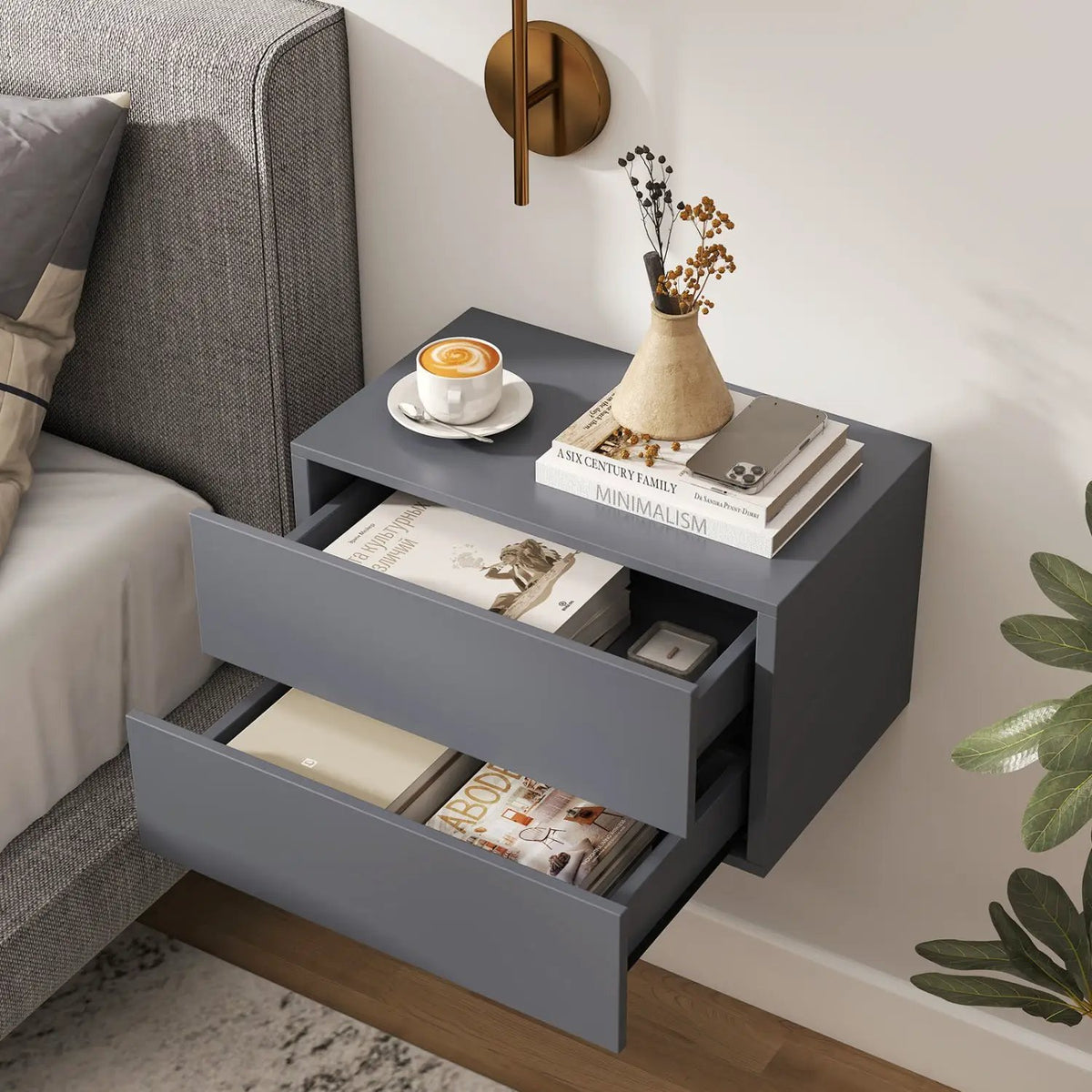 Wall Mounted Floating Nightstand with 2 Drawers, photo 6 of 24