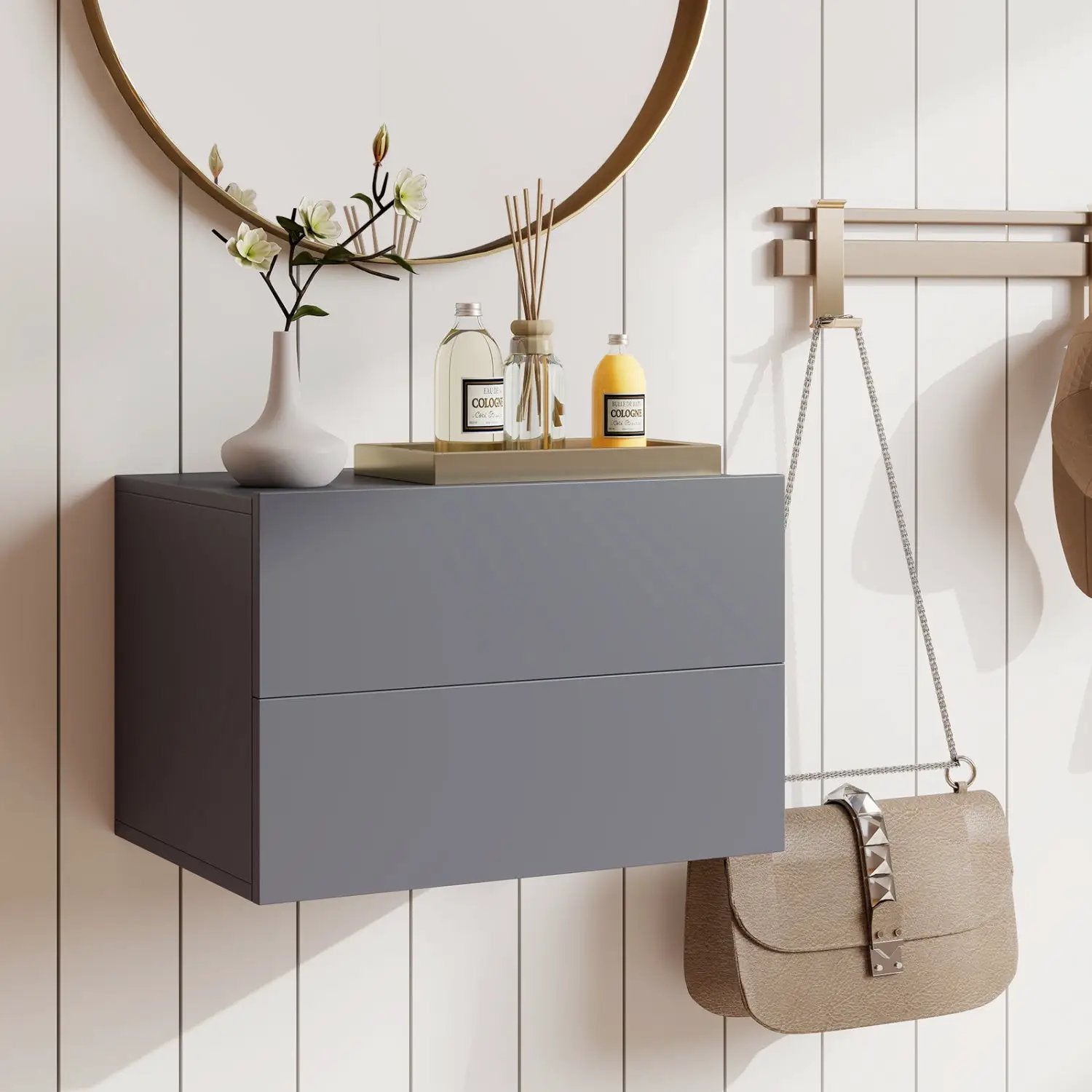 Wall Mounted Floating Nightstand with 2 Drawers by DirectDeals