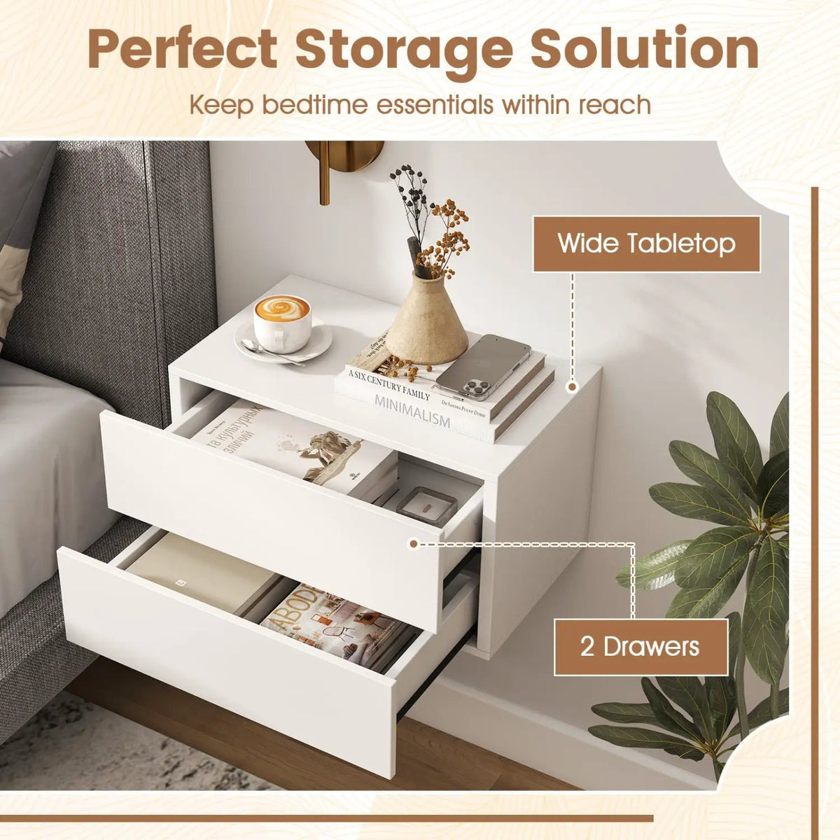 Wall Mounted Floating Nightstand with 2 Drawers, photo 23 of 24