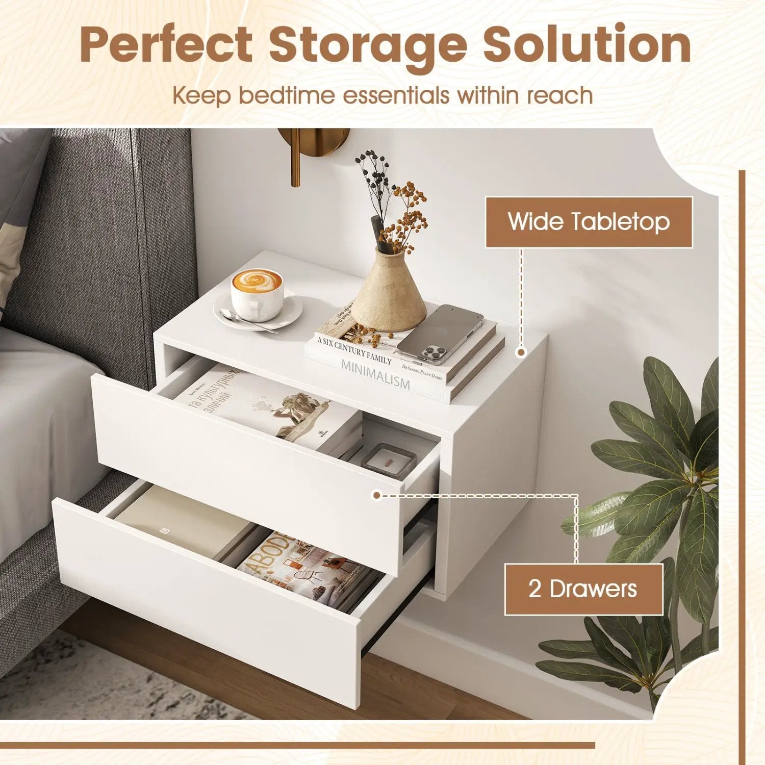 Wall Mounted Floating Nightstand with 2 Drawers by DirectDeals