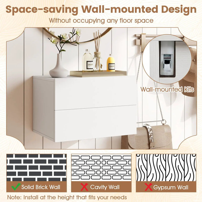 Wall Mounted Floating Nightstand with 2 Drawers by DirectDeals