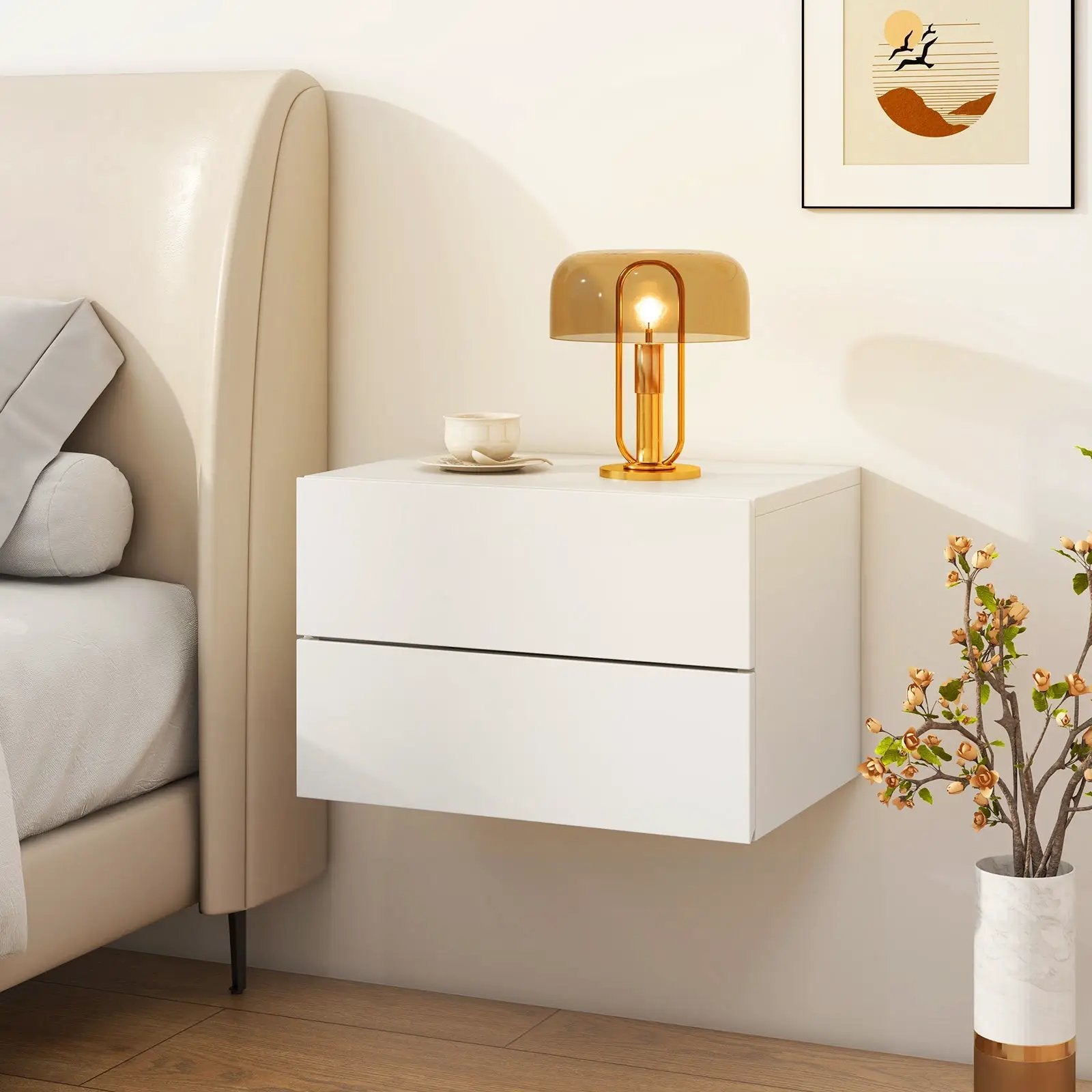Floating Nightstand with Drawers and Storage Shelf by DirectDeals