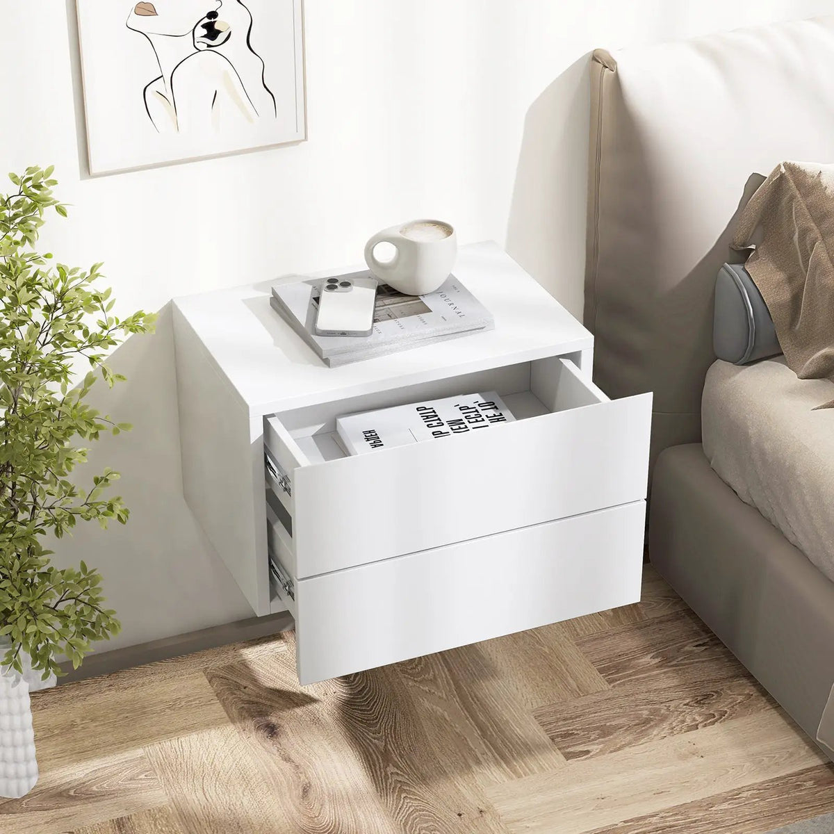 Floating Nightstand with Drawers and Storage Shelf, photo 4 of 16