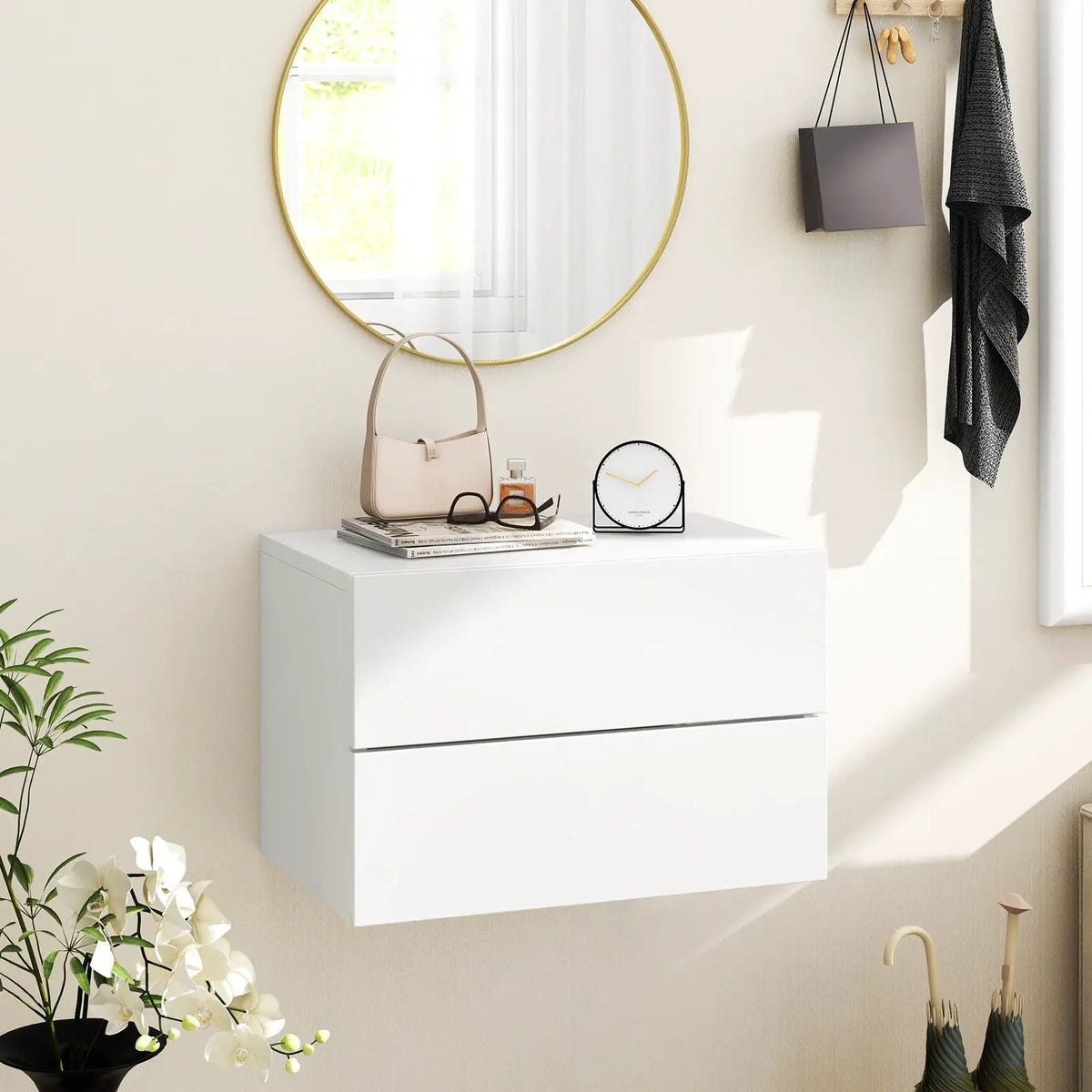 Floating Nightstand with Drawers and Storage Shelf, photo 14 of 16