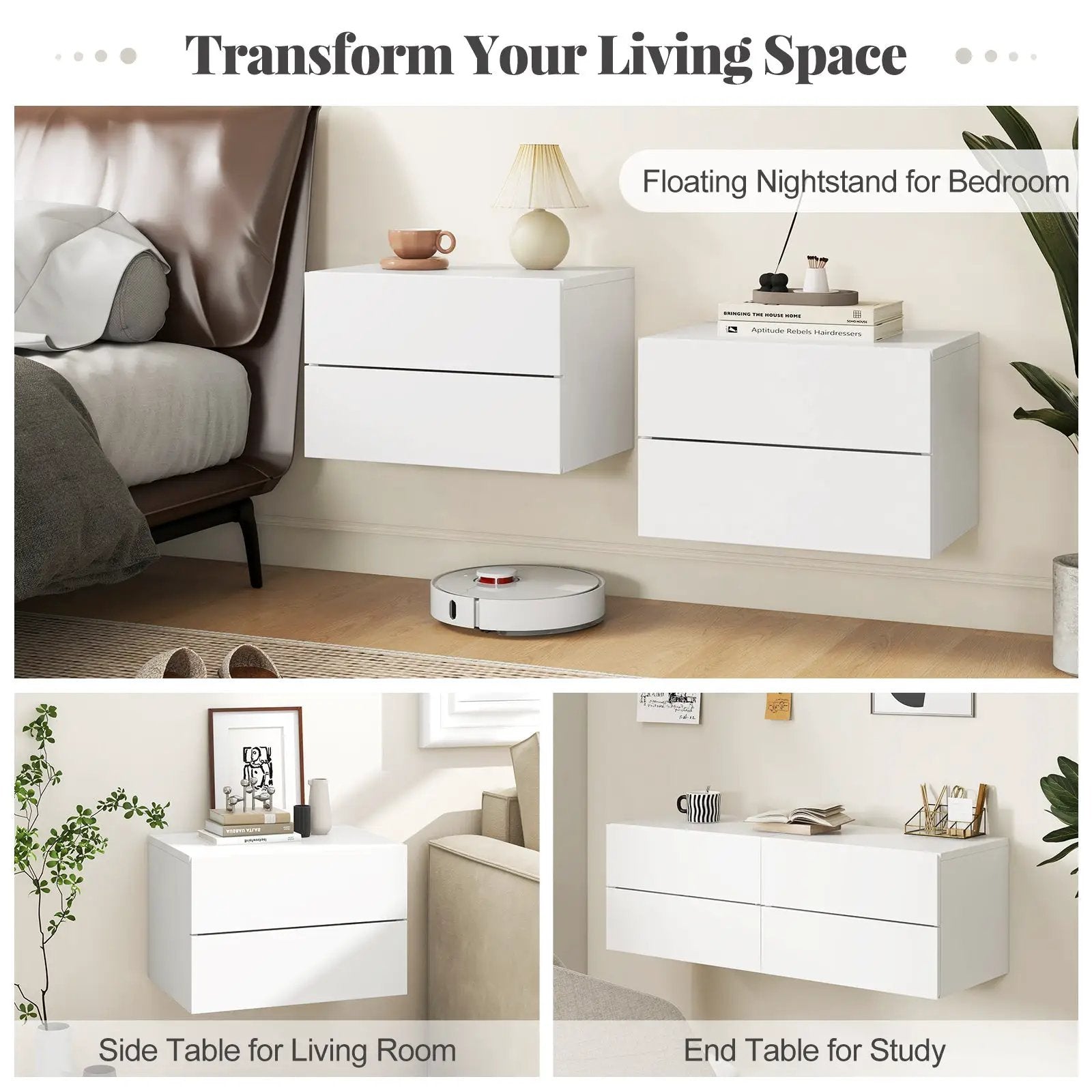 Floating Nightstand with Drawers and Storage Shelf by DirectDeals