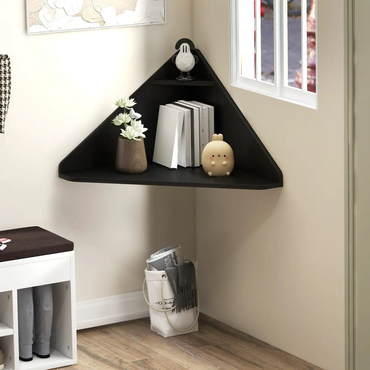 Floating Triangular Corner Computer Desk with Storage Shelf