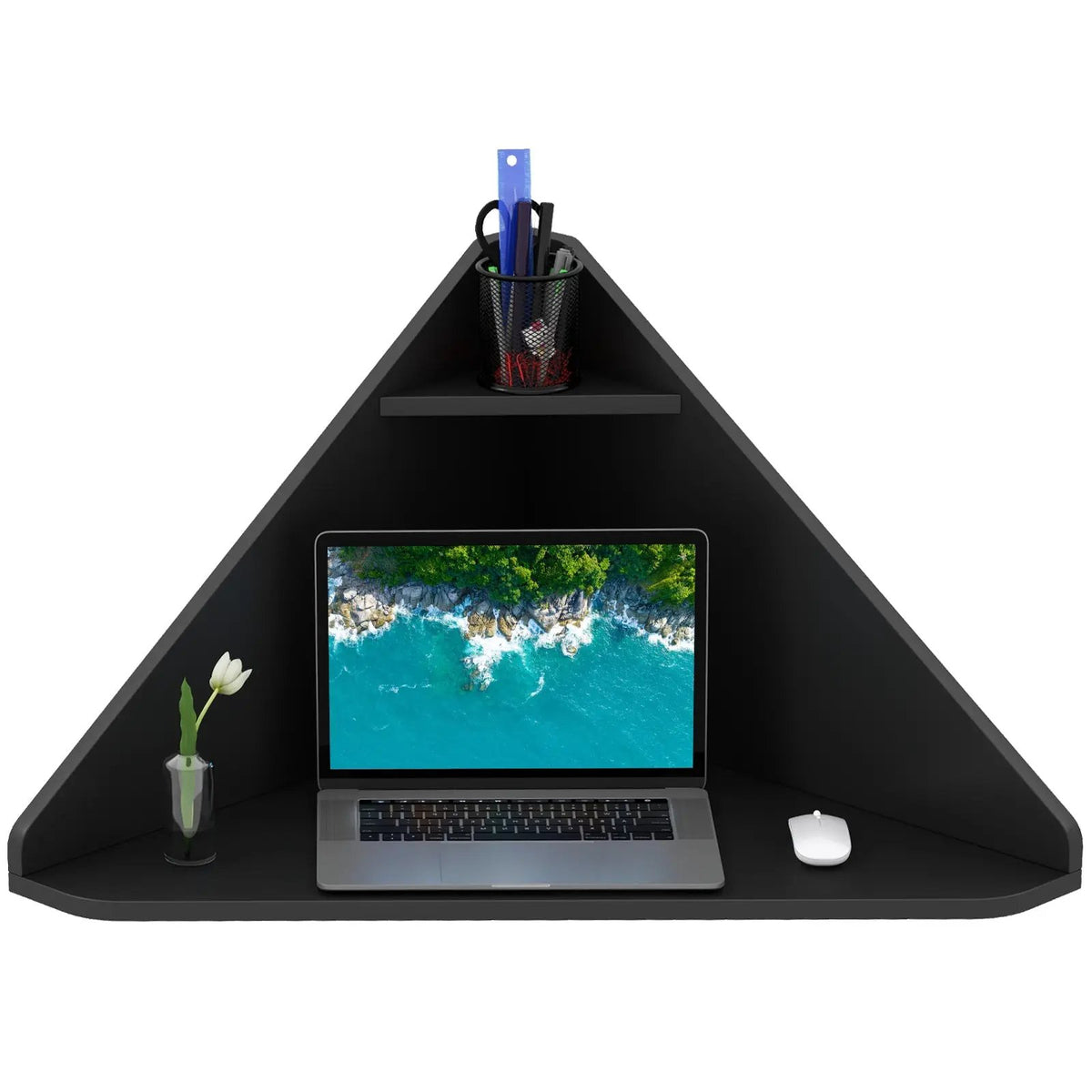 Floating Triangular Corner Computer Desk with Storage Shelf, photo 3 of 9