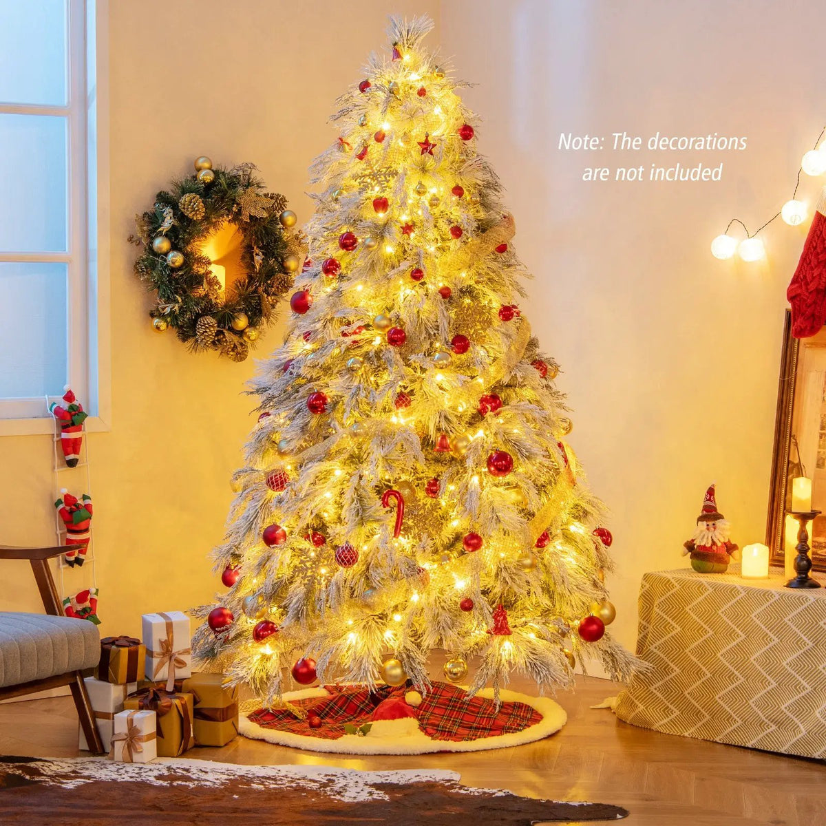 4.5/6/7 Feet Pre-Lit Snow Flocked Christmas Tree with Warm White LED Lights, photo 2 of 24