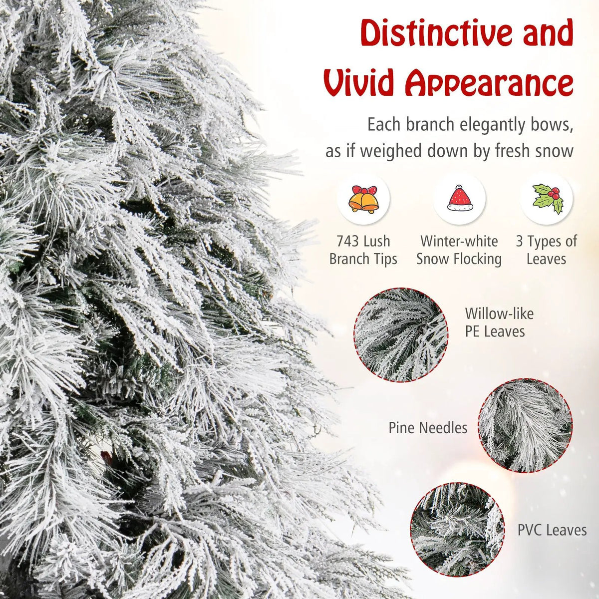 4.5/6/7 Feet Pre-Lit Snow Flocked Christmas Tree with Warm White LED Lights, photo 16 of 24