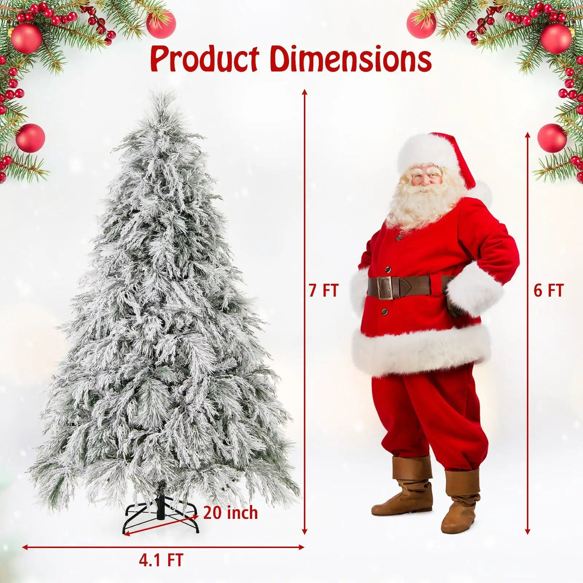 4.5/6/7 Feet Pre-Lit Snow Flocked Christmas Tree with Warm White LED Lights, photo 12 of 24