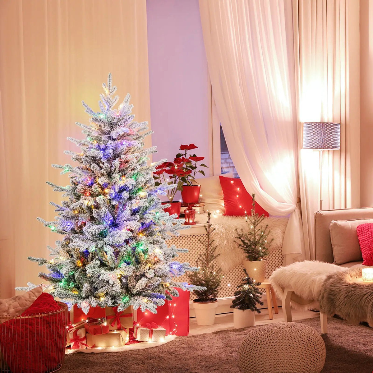 7 Feet Flocked Christmas Tree with 8 Lighting Modes and Multi-Color LED Lights, photo 14 of 24