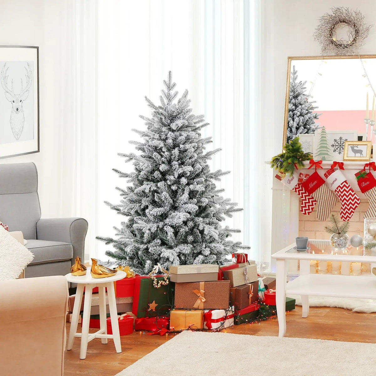 7 Feet Flocked Christmas Tree with 8 Lighting Modes and Multi-Color LED Lights, photo 18 of 24