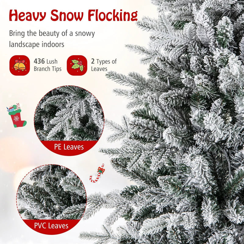 7 Feet Flocked Christmas Tree with 8 Lighting Modes and Multi-Color LED Lights by DirectDeals