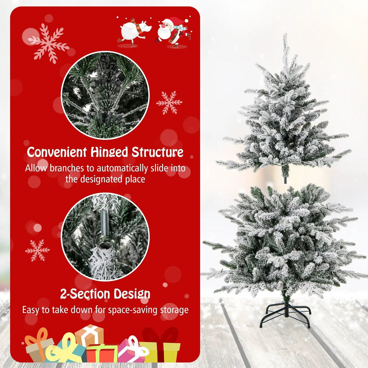 7 Feet Flocked Christmas Tree with 8 Lighting Modes and Multi-Color LED Lights, photo 10 of 24