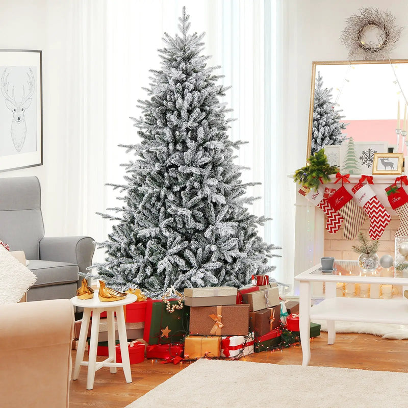 7 Feet Flocked Christmas Tree with 8 Lighting Modes and Multi-Color LED Lights by DirectDeals