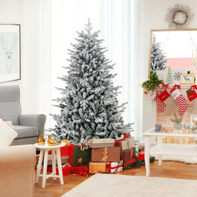 7 Feet Flocked Christmas Tree with 8 Lighting Modes and Multi-Color LED Lights by DirectDeals