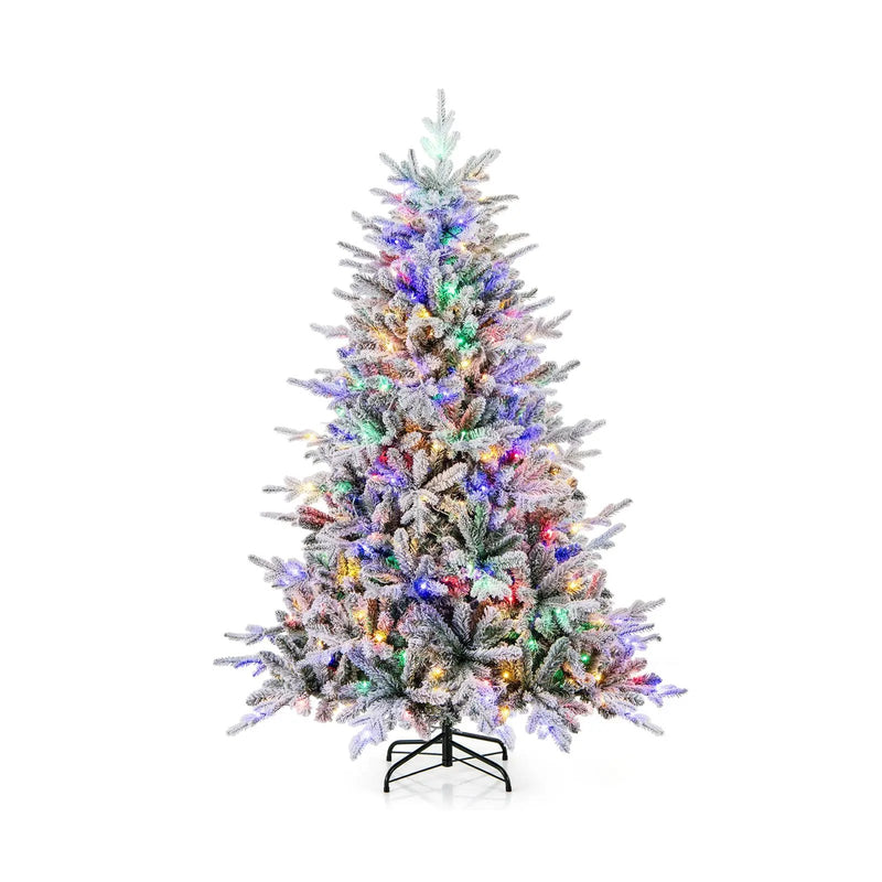 7 Feet Flocked Christmas Tree with 8 Lighting Modes and Multi-Color LED Lights by DirectDeals