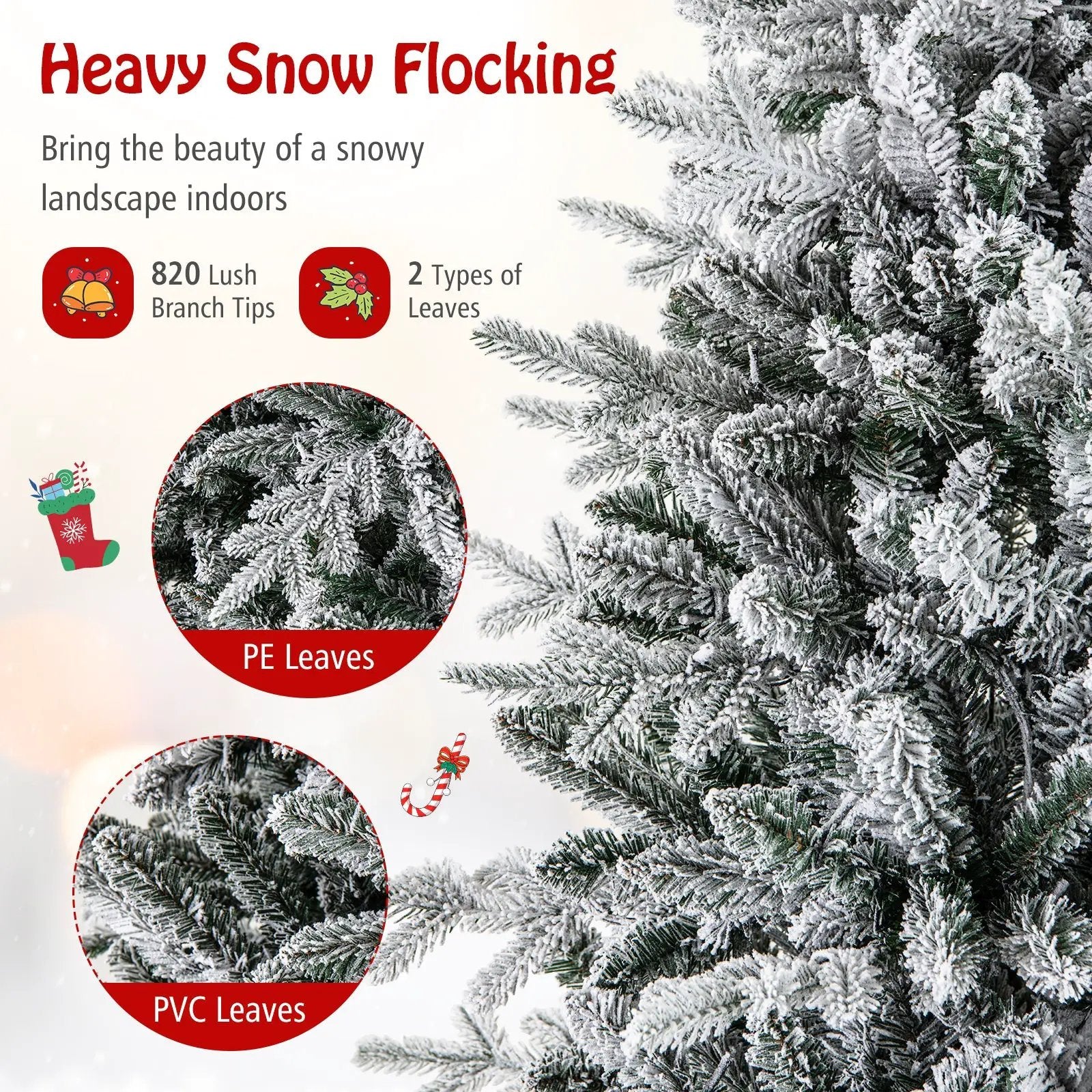 7 Feet Flocked Christmas Tree with 8 Lighting Modes and Multi-Color LED Lights by DirectDeals