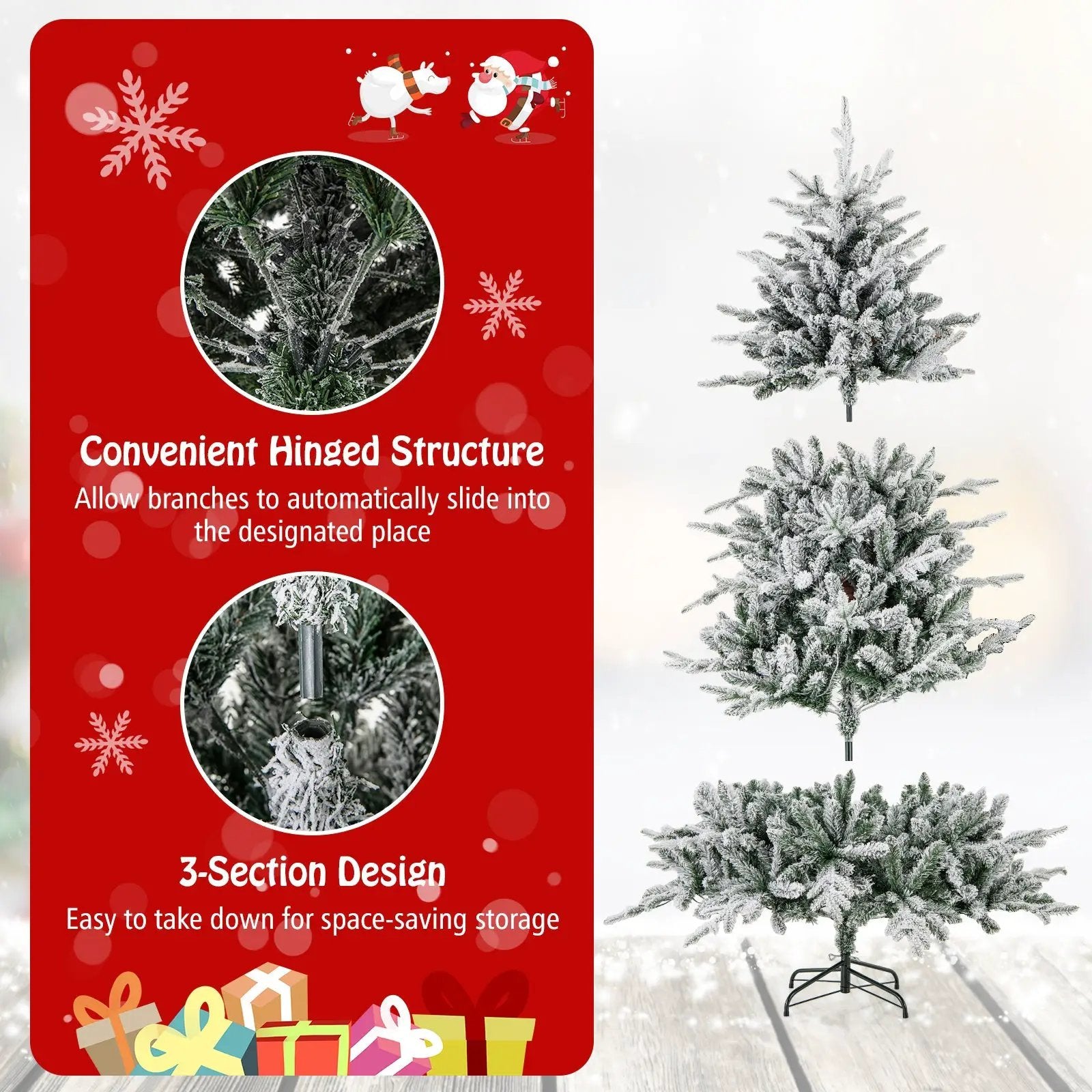 7 Feet Flocked Christmas Tree with 8 Lighting Modes and Multi-Color LED Lights by DirectDeals