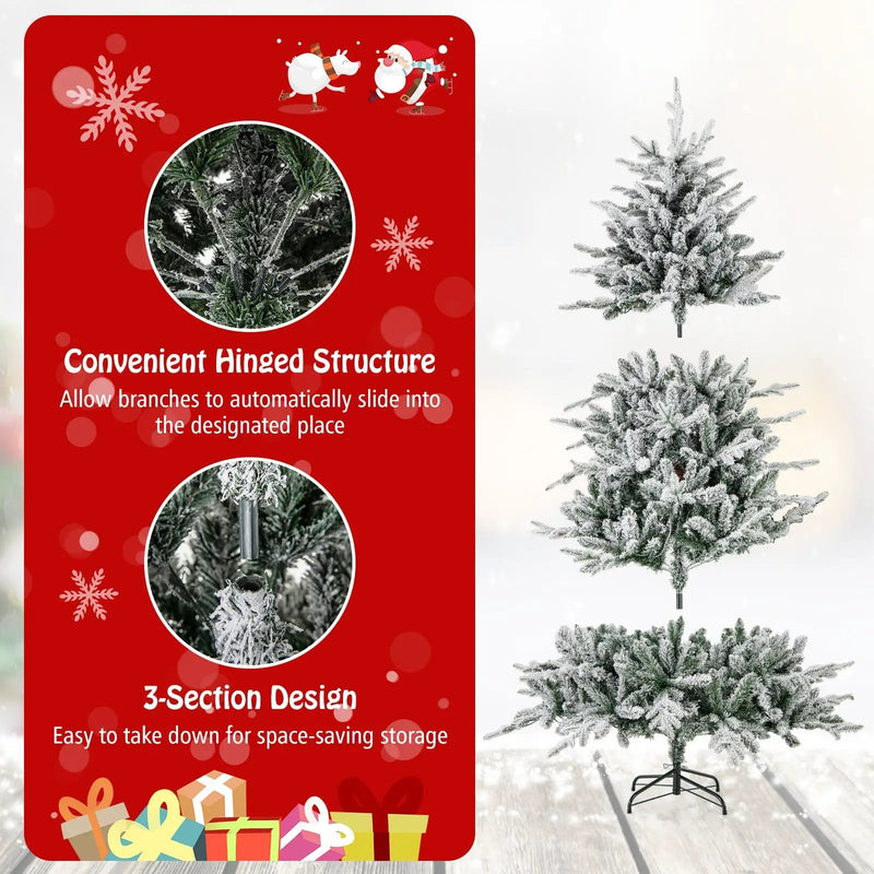 7 Feet Flocked Christmas Tree with 8 Lighting Modes and Multi-Color LED Lights by DirectDeals
