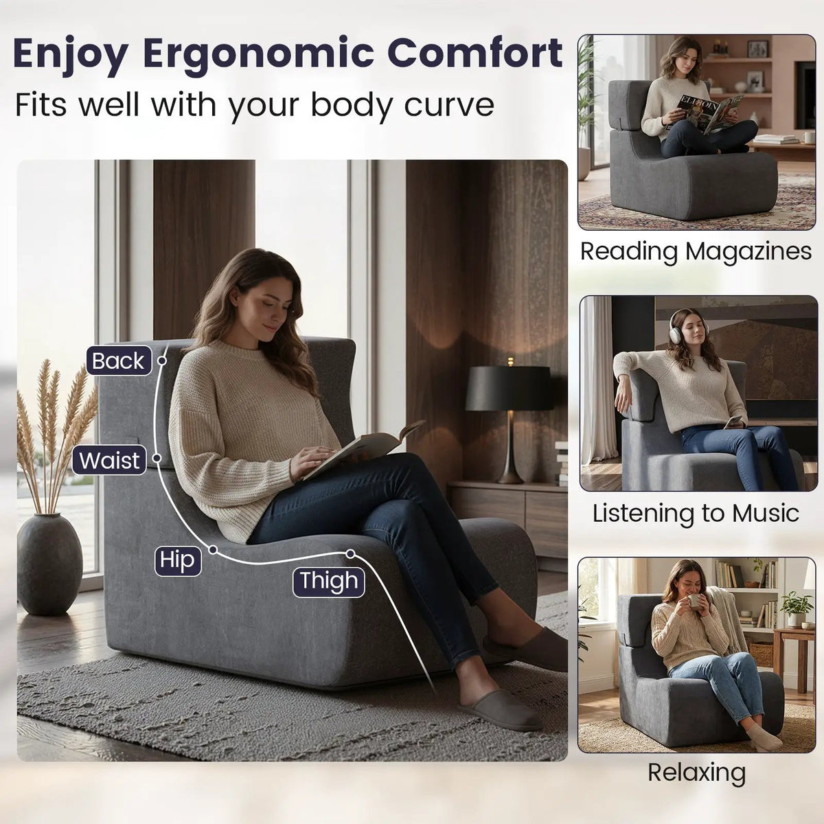 Floor Chair Lazy Sofa with Detachable Headrest, photo 5 of 16