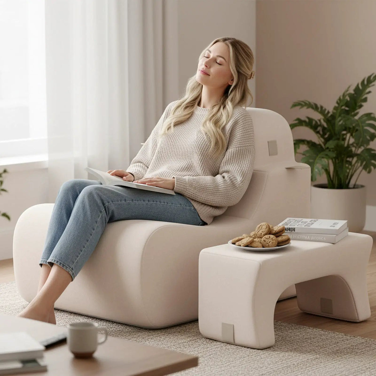 Floor Chair Lazy Sofa with Detachable Headrest, photo 14 of 16