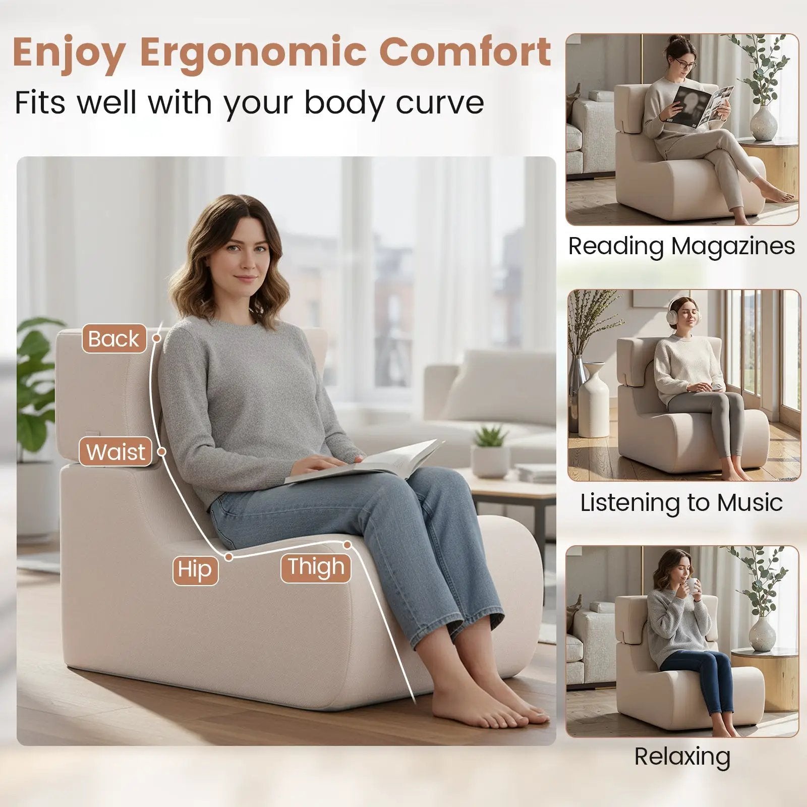 Floor Chair Lazy Sofa with Detachable Headrest by DirectDeals