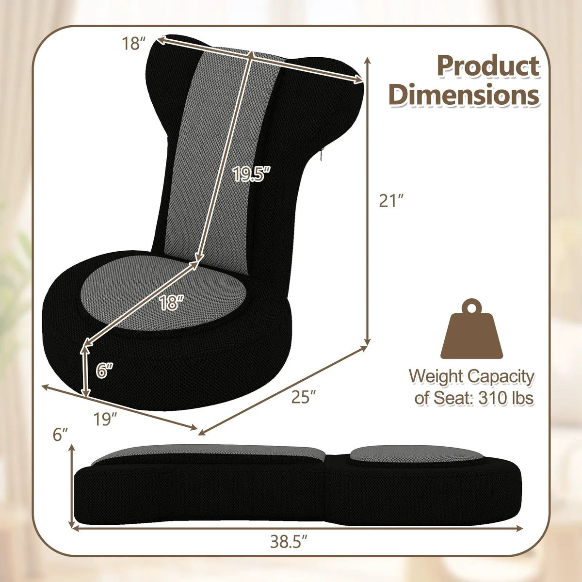 Floor Comfy Gaming Leisure Chair with Adjustable Headrest and Backrest, photo 10 of 16