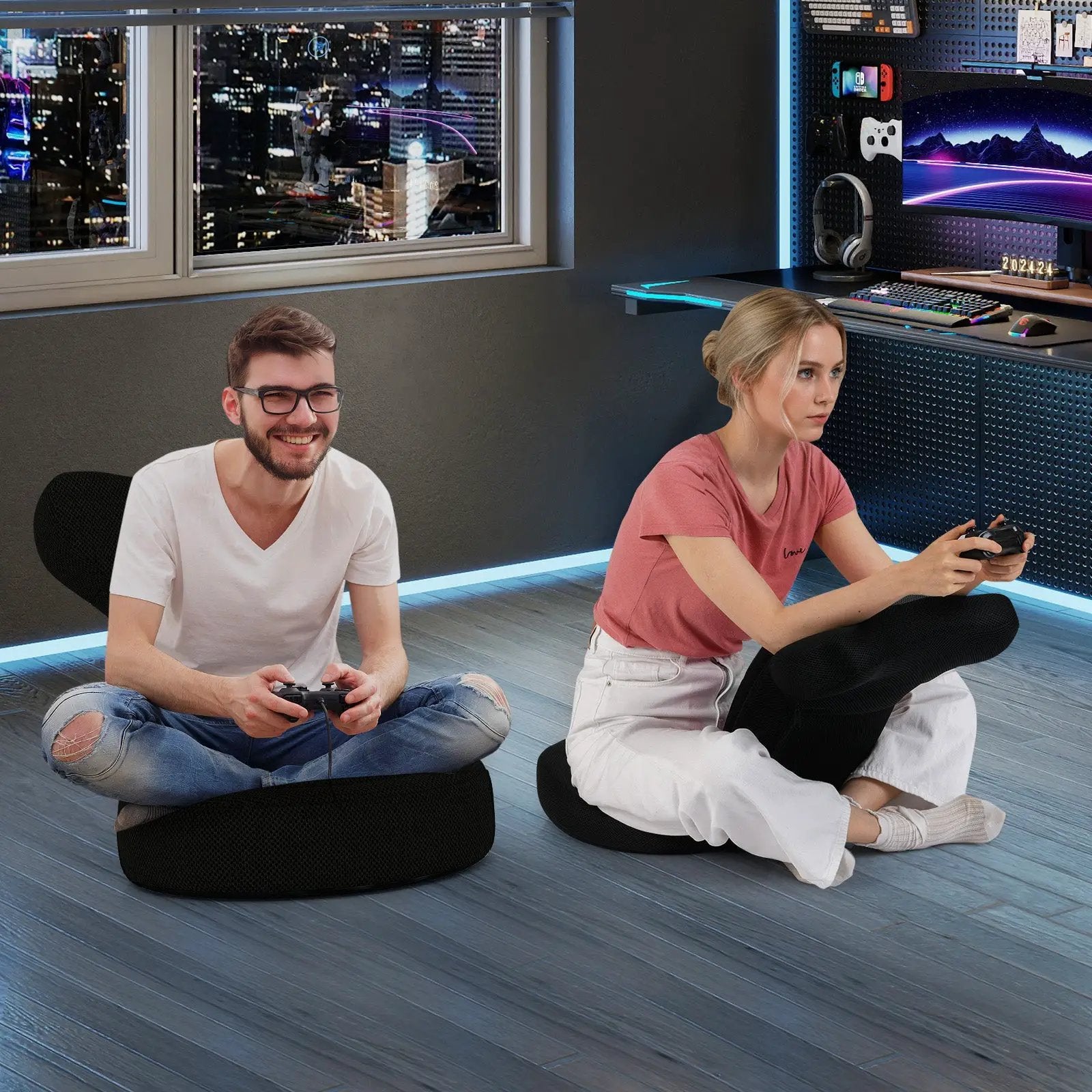 Floor Comfy Gaming Leisure Chair with Adjustable Headrest and Backrest by DirectDeals