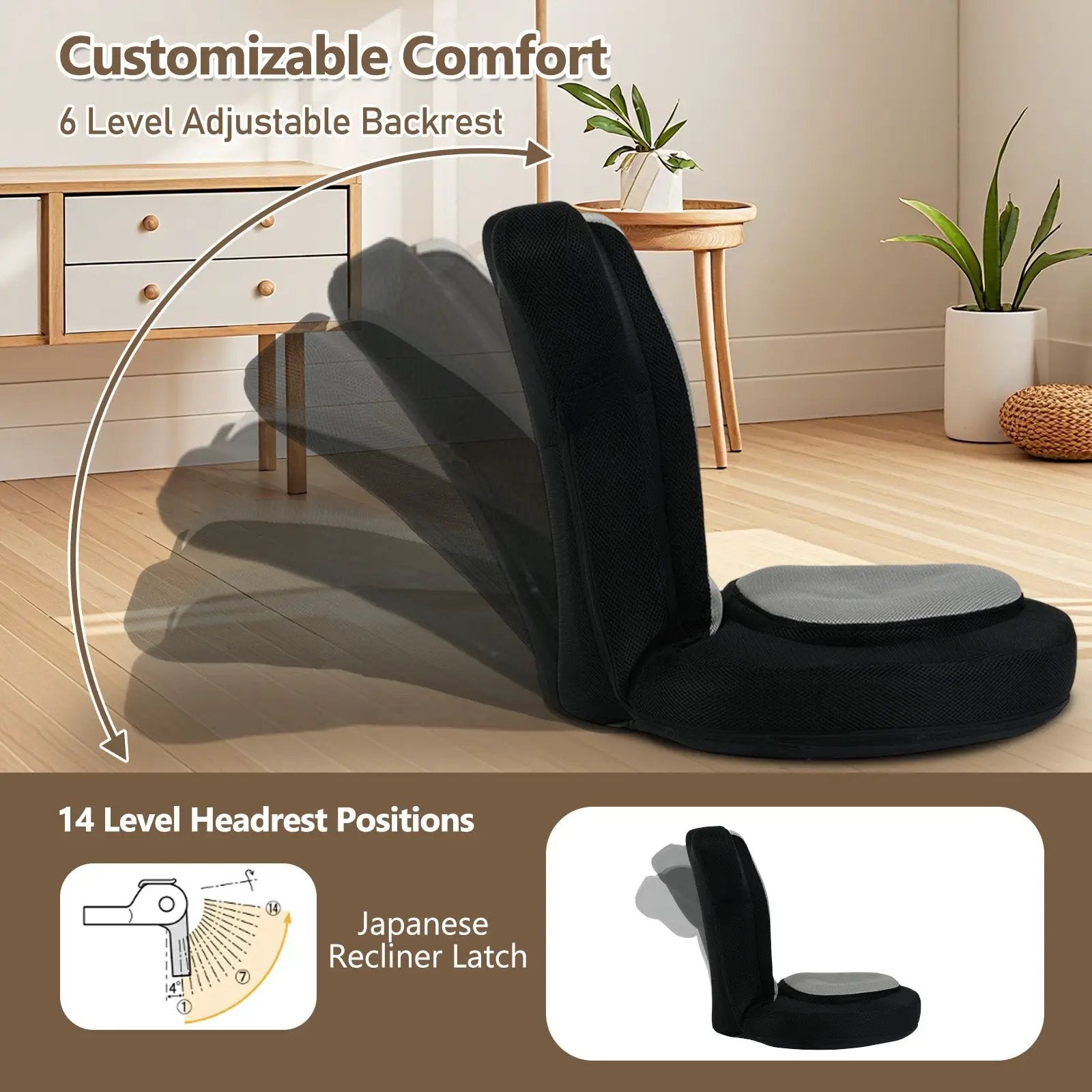 Floor Comfy Gaming Leisure Chair with Adjustable Headrest and Backrest by DirectDeals