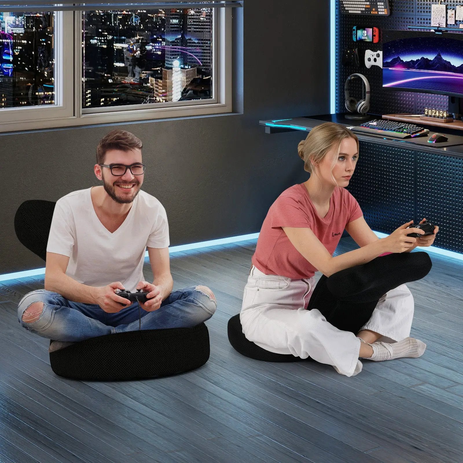 Floor Comfy Gaming Leisure Chair with Adjustable Headrest and Backrest by DirectDeals