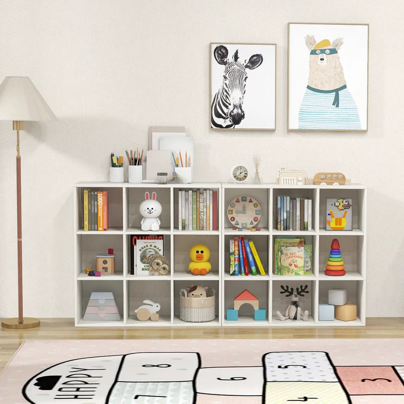 Wooden Kids Bookcase with Storage Cubbies and Anti-toppling Devices-White by DirectDeals