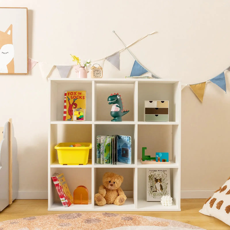 Wooden Kids Bookcase with Storage Cubbies and Anti-toppling Devices-White by DirectDeals
