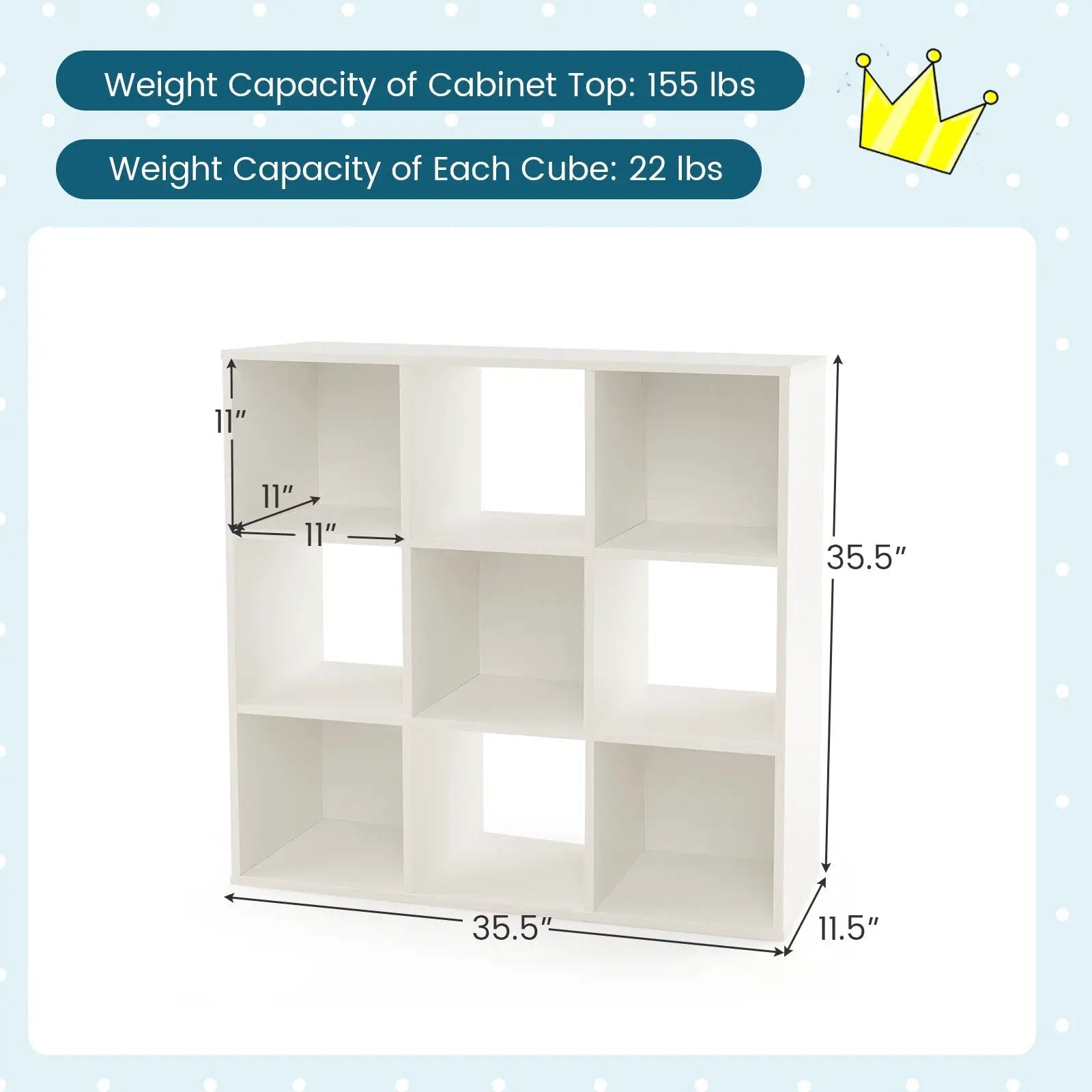 Wooden Kids Bookcase with Storage Cubbies and Anti-toppling Devices-White by DirectDeals