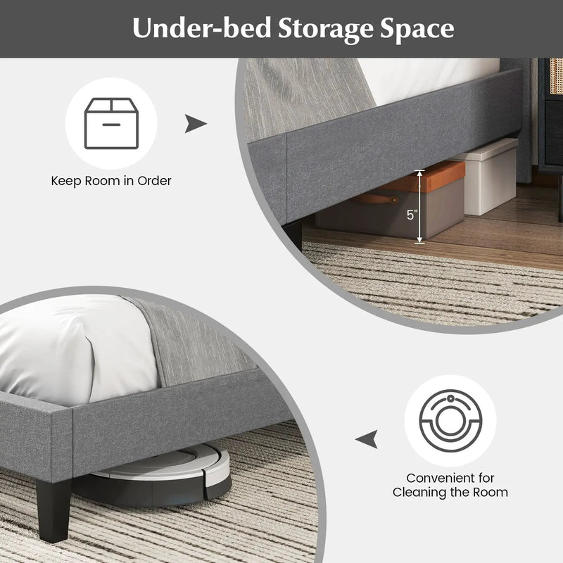 Queen Size Upholstered Platform Bed with Square Stitched Headboard by DirectDeals