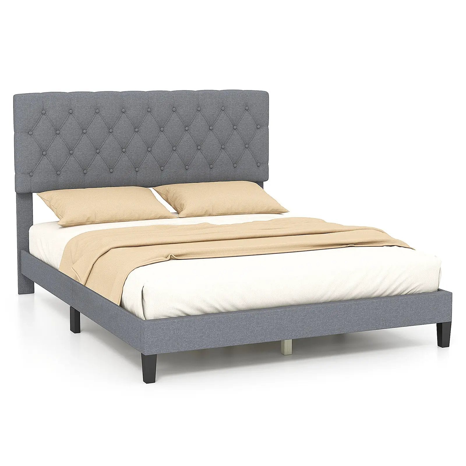 Queen Size Upholstered Platform Bed with Button Tufted Headboard-Queen by DirectDeals