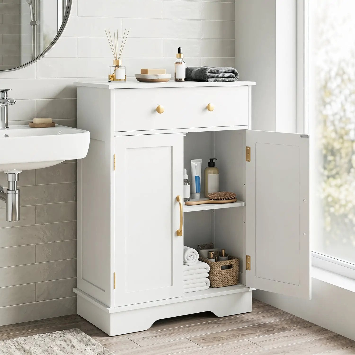 Floor Storage Cabinet with Drawer and Adjustable Shelf by DirectDeals